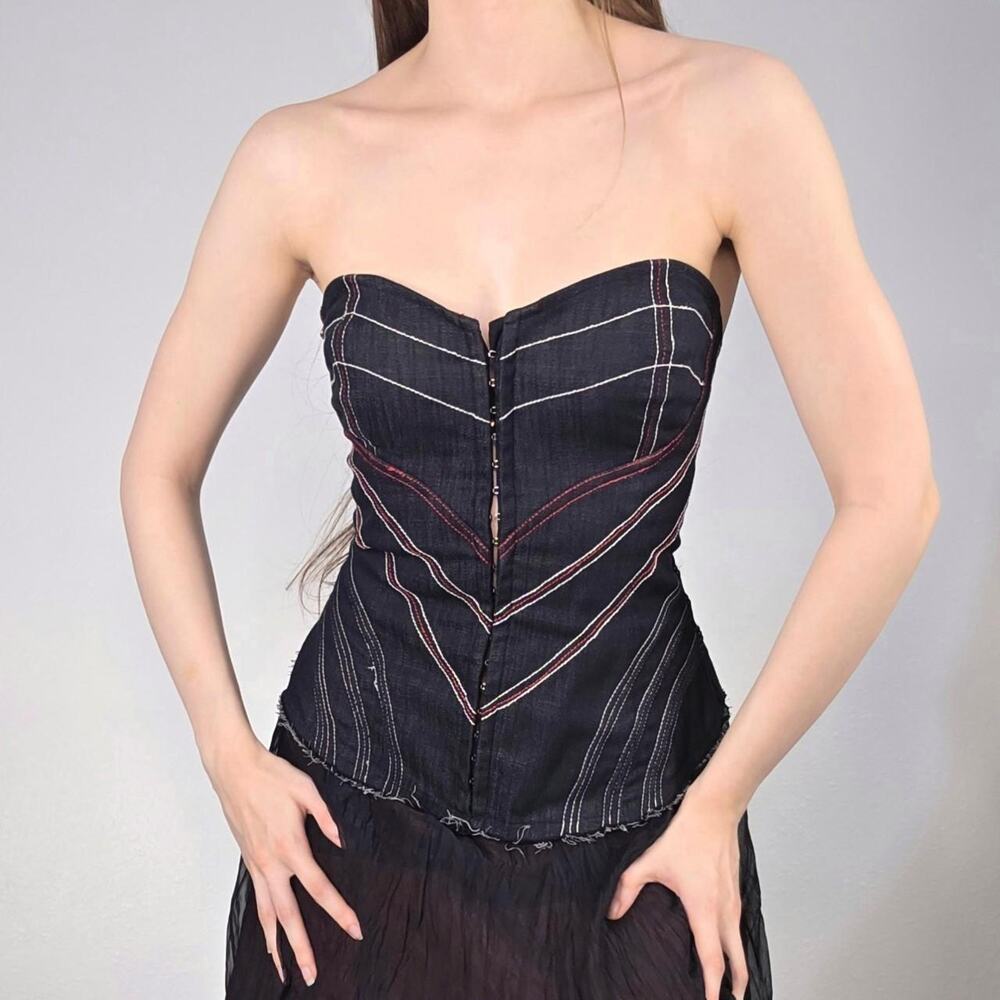 Y2K Gothic Corset Dress Whimsigoth Formal Strapless Layered Black Euro - Picture 2 of 8